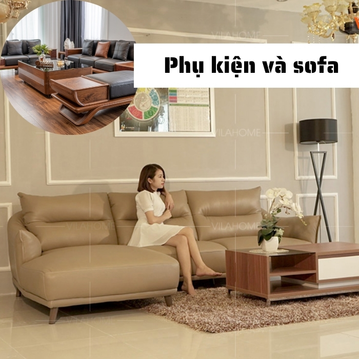 sofa phòng khách và phào chỉ trang trí
